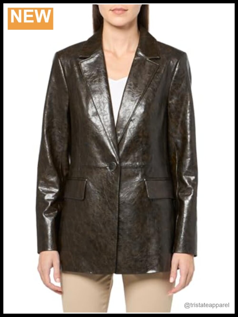 Vegan Leather Rustic Blazer Long Sleeve Button Front